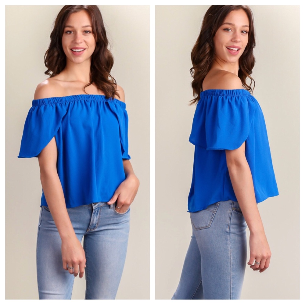 Blue Cold Shoulder Top